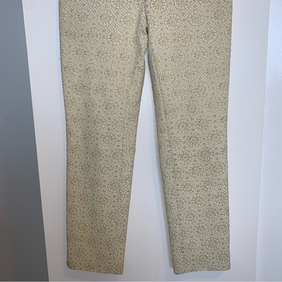 Celine Pants Gold Metallic Embossed High Rise Waist Straight Leg Trouser Size 6 - Picture 13 of 16